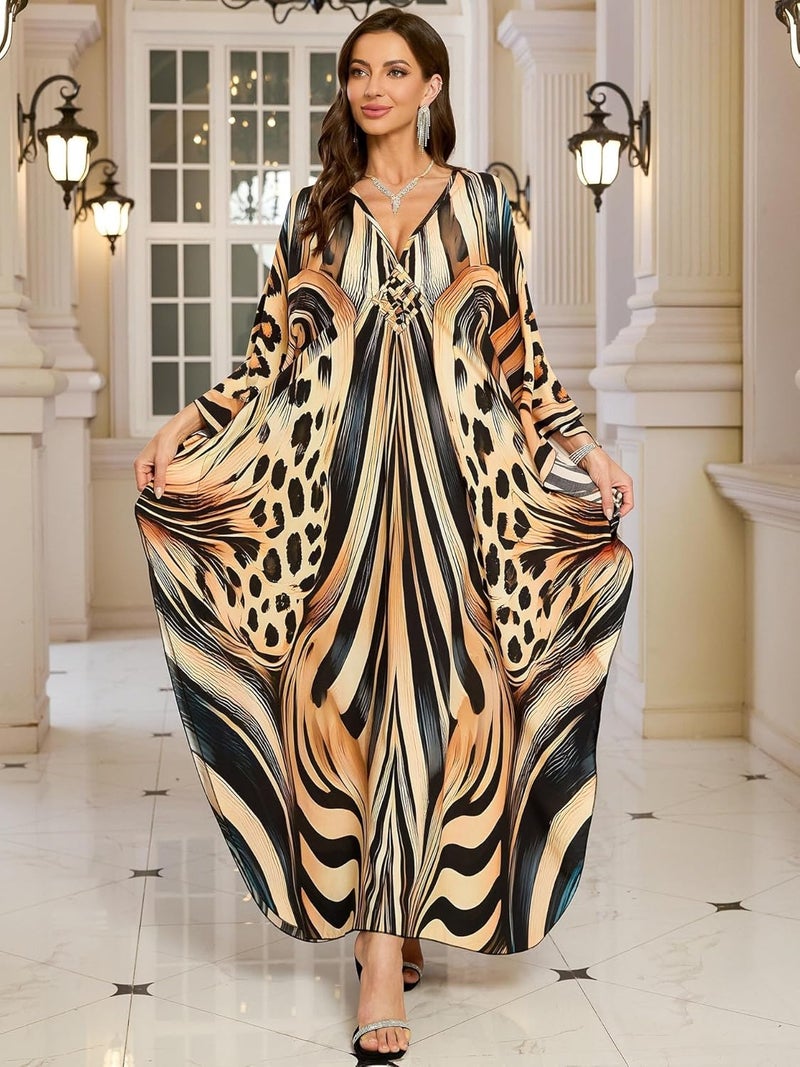 KEYLORTING Women’s Kaftan Beach Cover Up Dress Plus Size Summer Swimsuit Loungewear Maxi Dress - Image 2